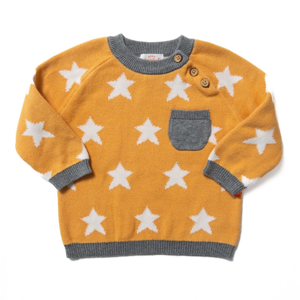 NWOT Cat & Jack Yellow Star Sweater | Size 3-6M |  with Gray Accents
